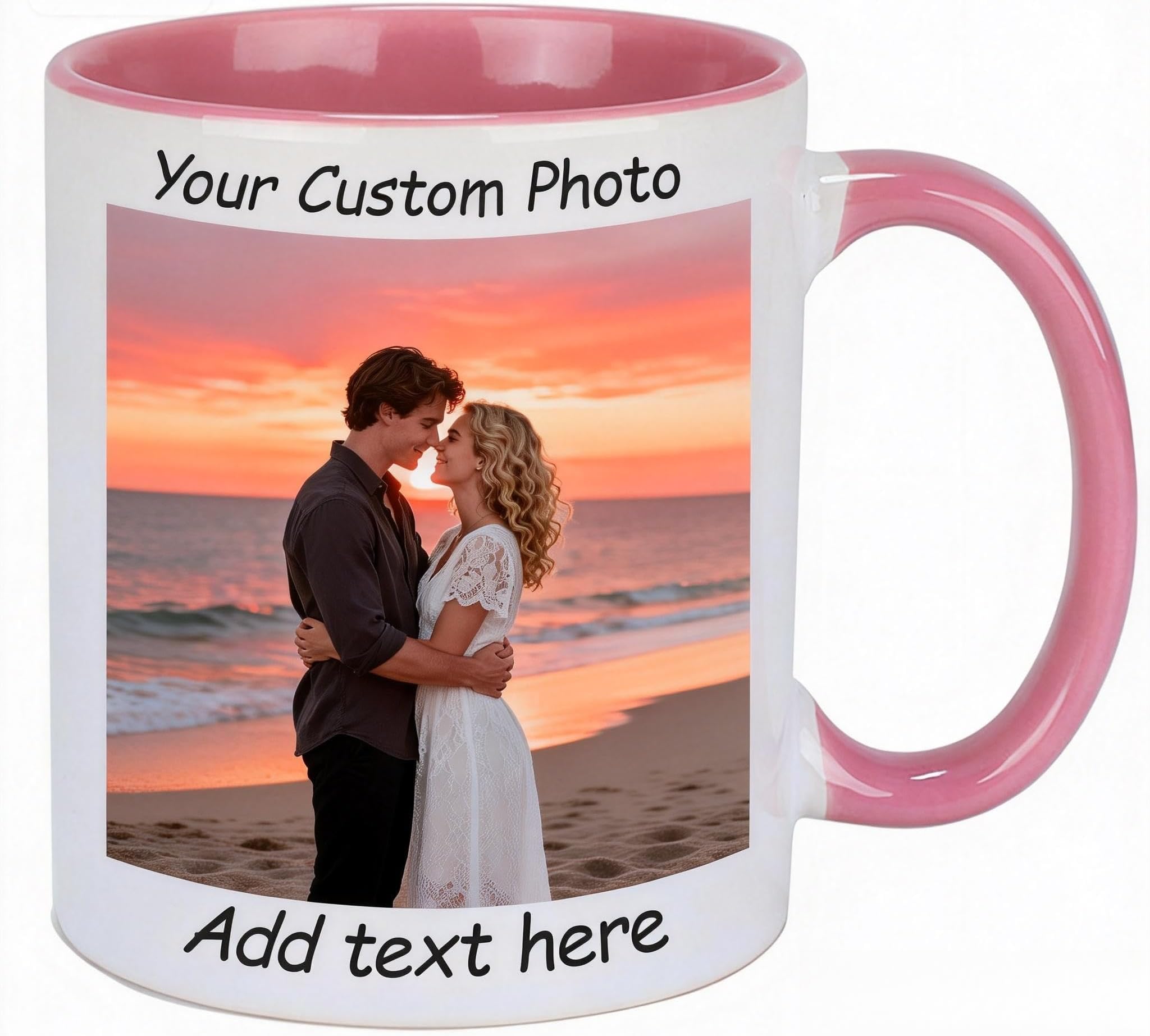 - 11oz Custom Coffee Mug with Photo, Personalized Ceramic Mug for Bf Gf, Customizable Coffee Cups with Baby Image Text for Family, Friend (pink)
