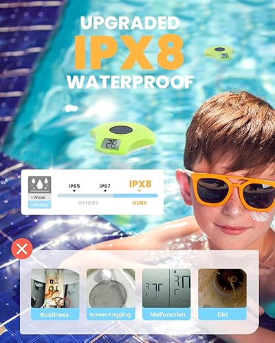 Miniatura 6 de BALDR Termómetro flotante de fácil lectura, termómetro solar para piscina con pantalla digital, IPX8 impermeable para jacuzzis, inmersión fría y