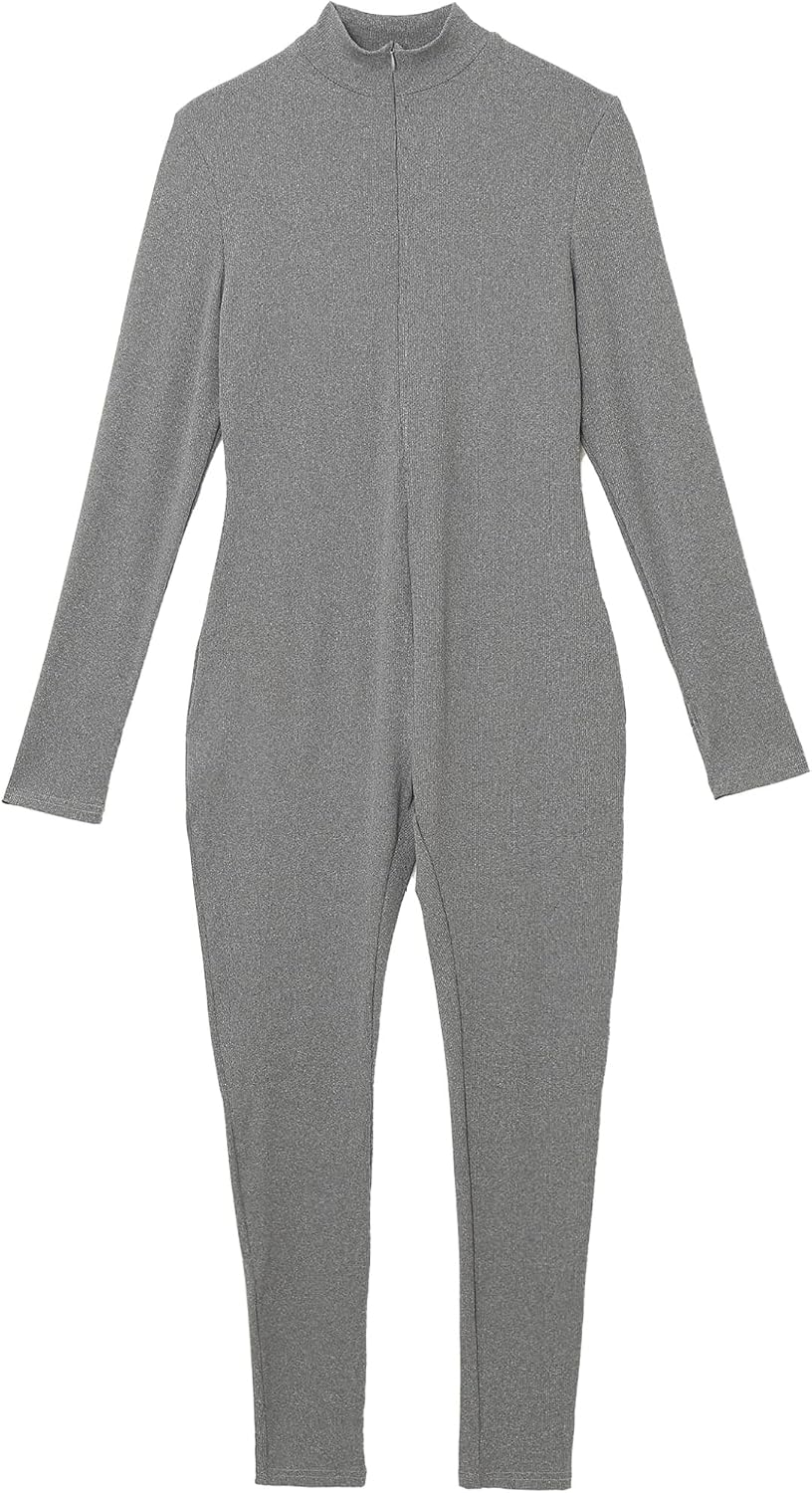 Mens Long Sleeves Bodysuit Long Sleeve Unitard Front Zipper Leotard Jumpsuits Costume