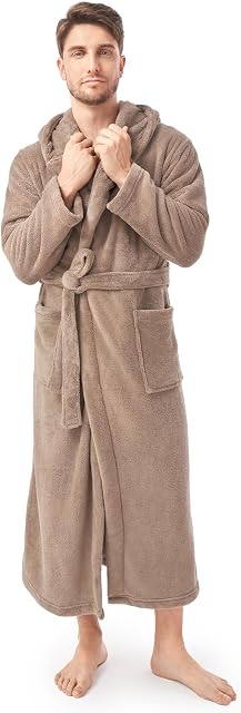 DAVID ARCHY Mens Bathrobes with Hood Microfiber Fleece Warm and High Absorbent Towel Robe for Men