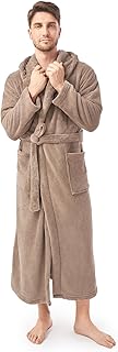 DAVID ARCHY Men's Hooded Robe Soft Coral Fleece Microfiber Bathrobe