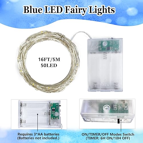 Miniatura 3 de Paquete de 1 guirnalda de luces a pilas con temporizador, resistente al agua, de 16 pies, 50 luces LED para exteriores e interiores, luces