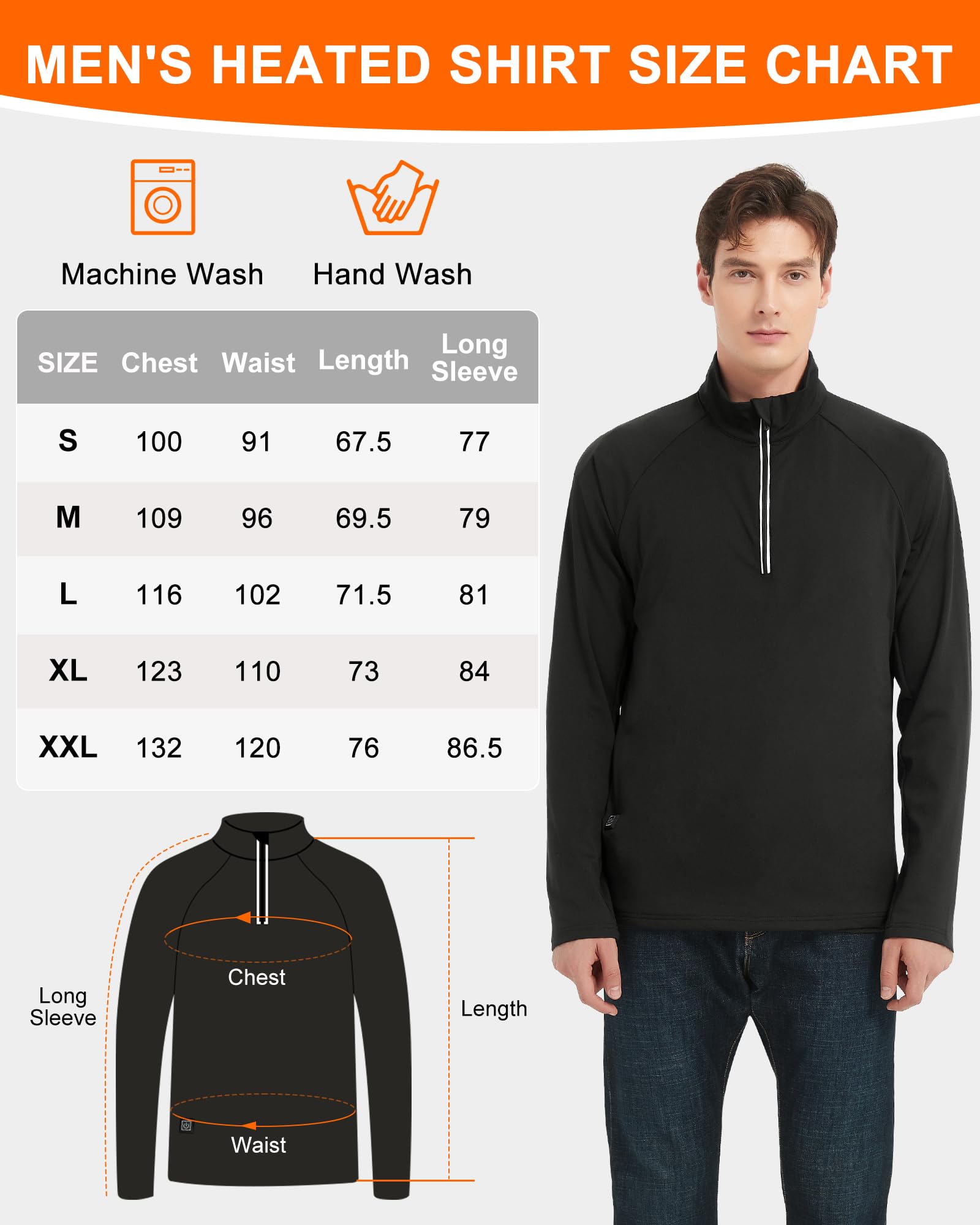 FERNIDA Chemise chauffante pour homme avec bloc de piles, doublure en polaire avec fermeture éclair quart de longueur, pull électrique à manches longues