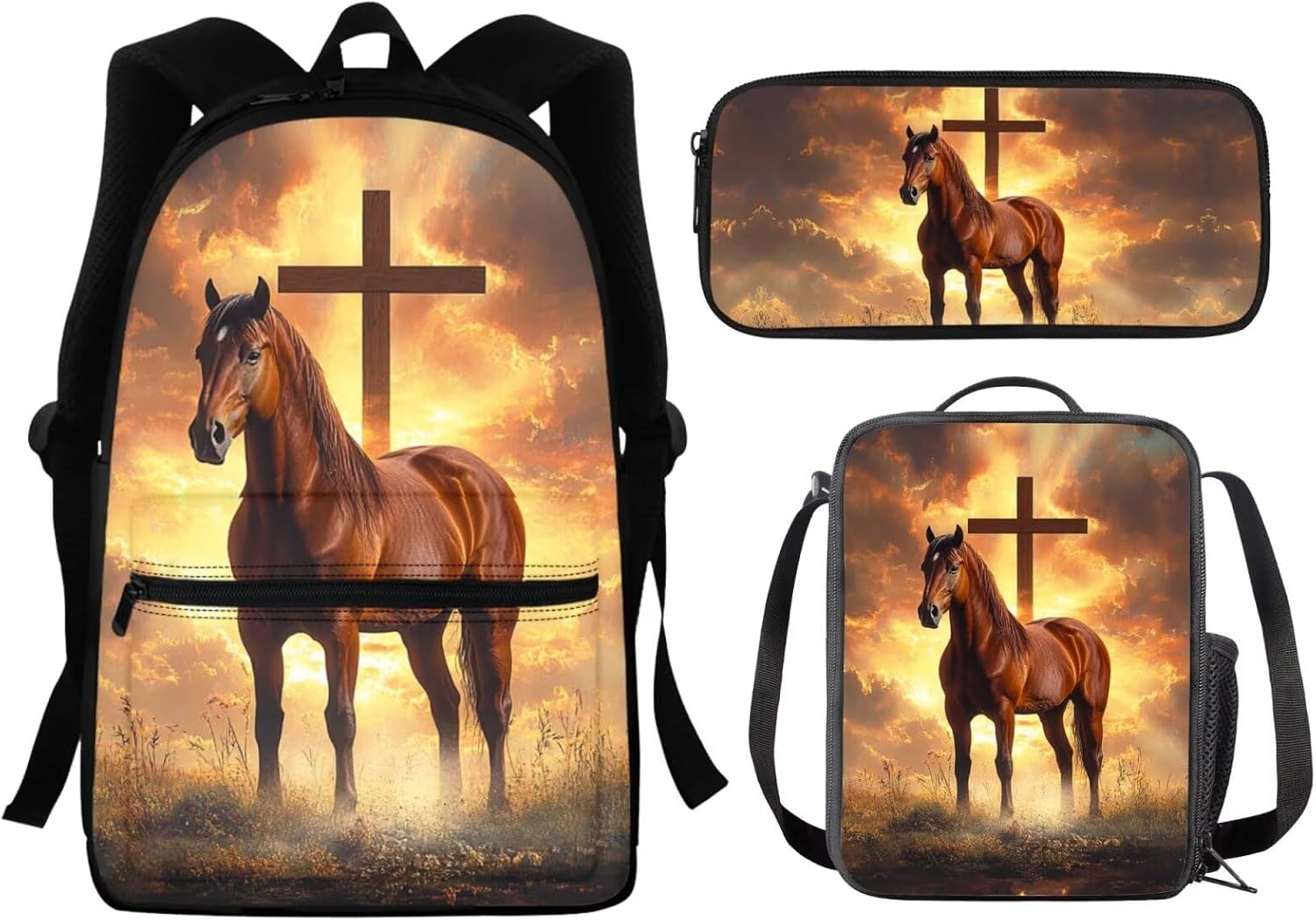 Wolf Backpack and Lunch Bag Set for Boys Kids Bookbag Ages 6-8/8-12 School Bags Pencil Case Insulated Lunch Box Middle High Schoolbag Teen Back Pack Student Shoulder Bags 3pcs Cool