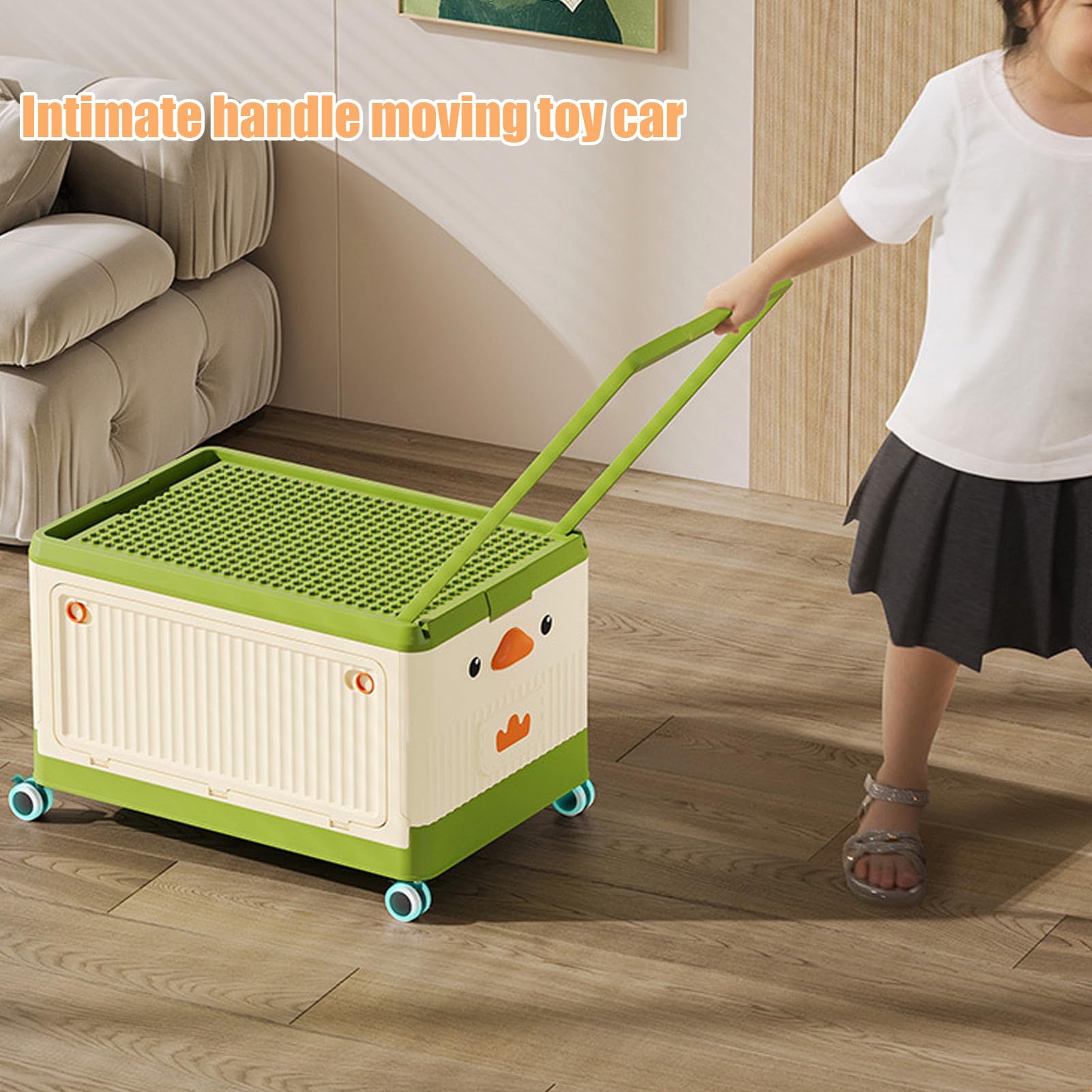 Fockety Caja de Juguetes para Niños, Contenedores de Almacenamiento Plegables de 16,5 Pulgadas con Asa de Tapa con Ruedas, Cajas Organizadoras de Almacenamiento de Juguetes para Niños
