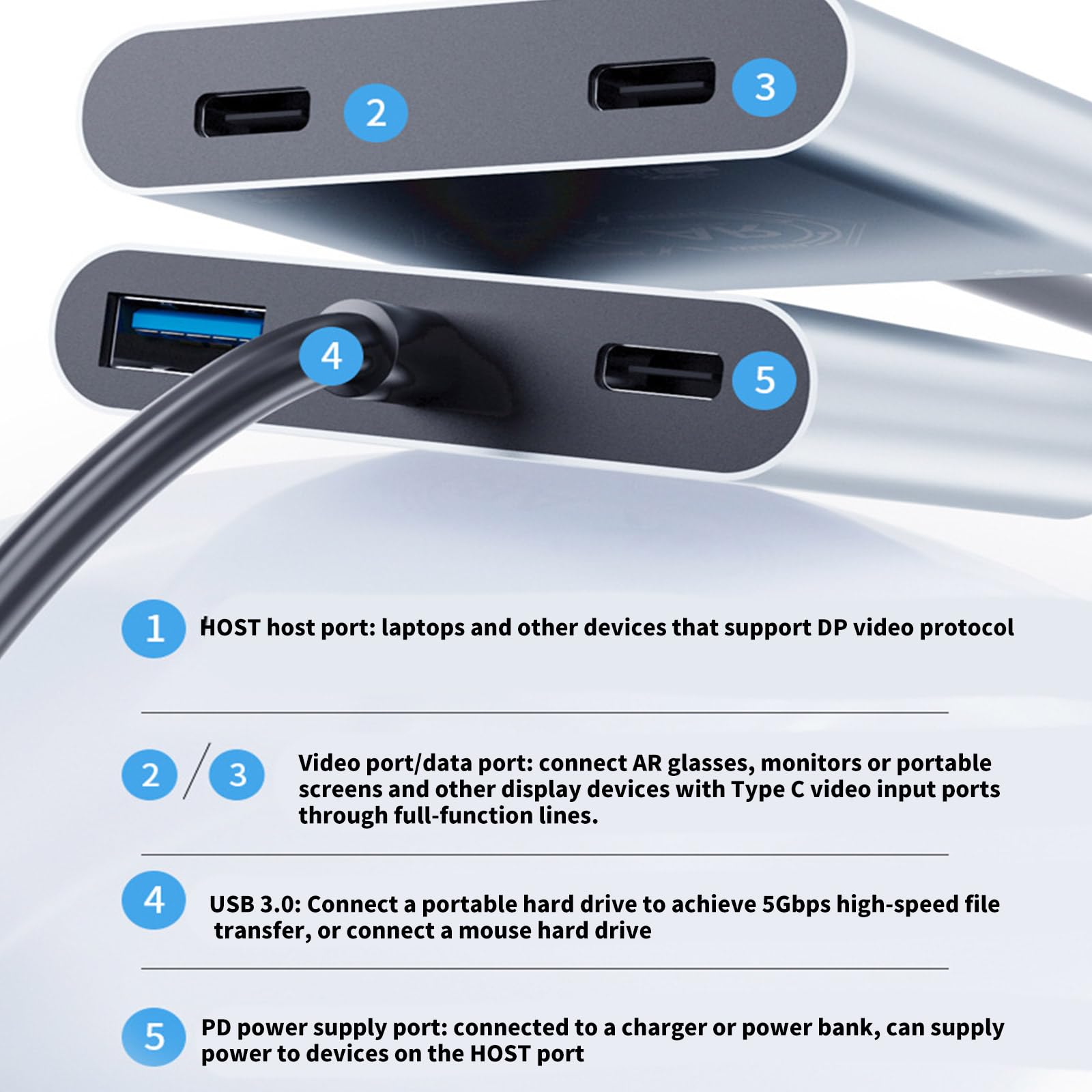 Szybka prędkość Hub typu C do okularów PD100W ładowanie 4K 60Hz wideo USB3.0 transfer danych aluminiowy adapter szybkie ładowanie koncentrator okularów