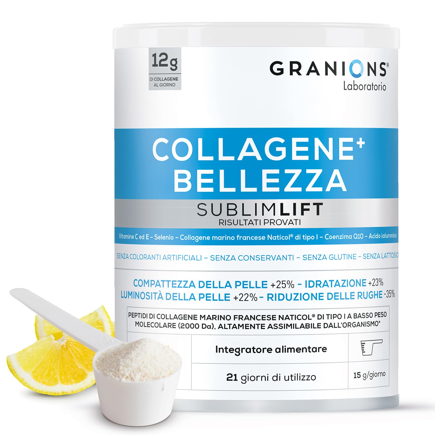 Collagene Marino Idrolizzato in Polvere Gusto Limone Peptidi Granions