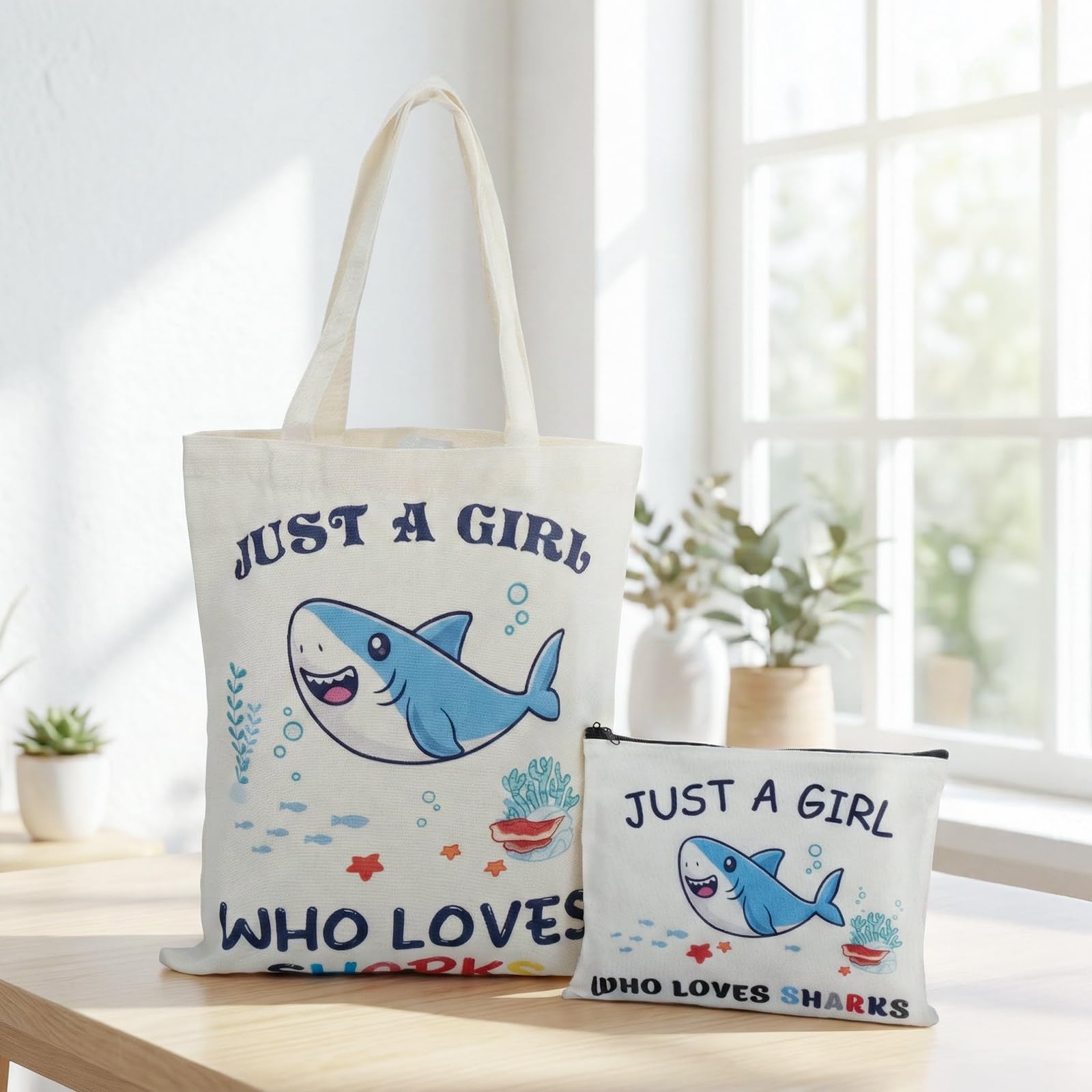 Shark Gifts for Women, 10Pcs Shark Lovers Gift for Girls Including Glass Cup Bracelet Tote bag Makeup Bag Shark Coin Purse Socks Notepad Gift Card for Christmas Birthday Mothers Day