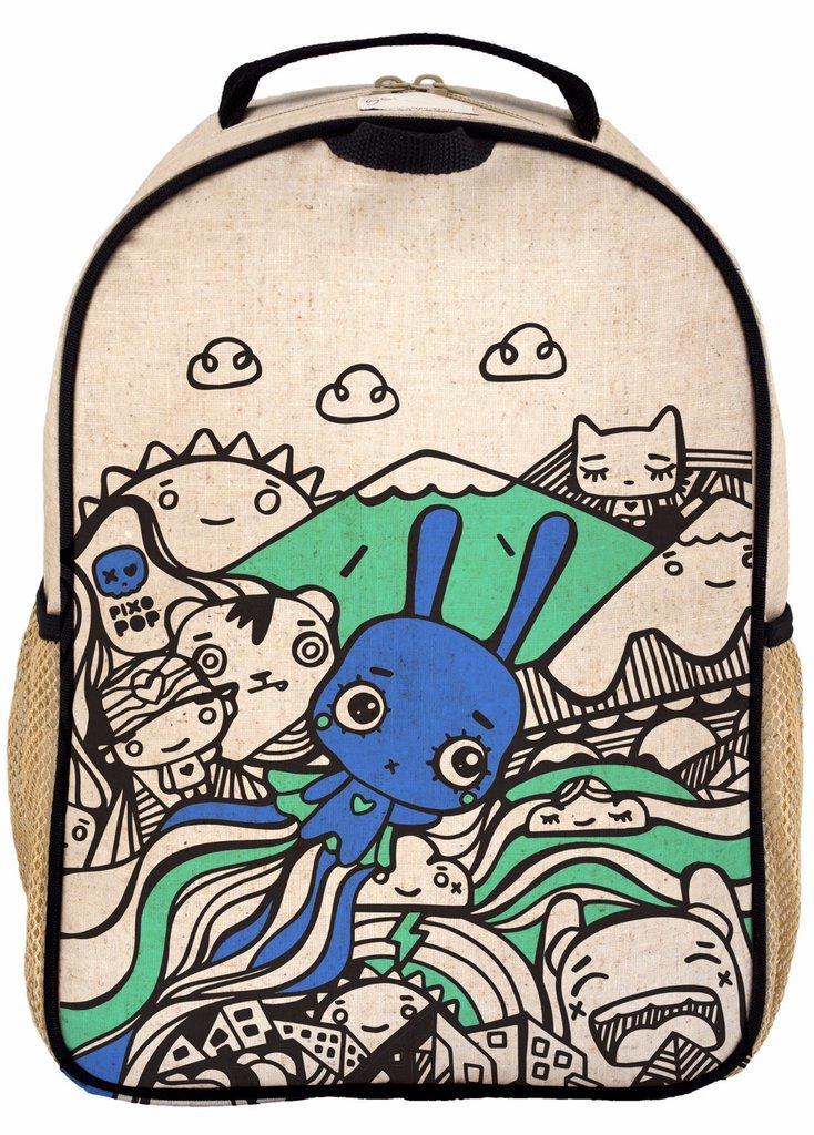 SoYoungSoYoung Toddler Backpack - Raw Linen, Eco-Friendly, Non-Toxic, Retro-Inspired Design - Pixopop Flying Stitch Bunny