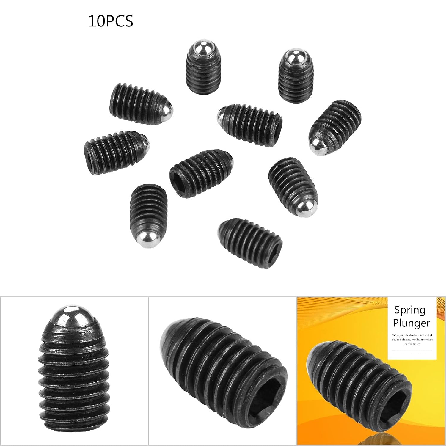Spring Plunger Set, M8 Thread Ball Plungers, 10pcs Carbon Steel Hex Socket Push Fit Spring-Loaded Positioning Pins for Mechanical Devices, Molds, and Clamps, M8 x 12mm