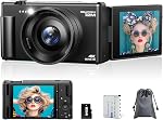 4K Digital Cameras for Photography, Compact Vlogging Camera with Flip Screen, 18X Digital Zoom YouTube Camera, Ideal for Bignners Boys Girls Black