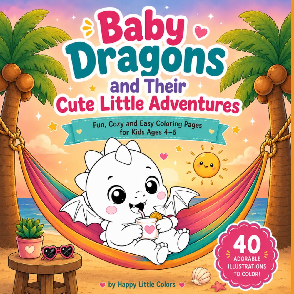 Baby Dragons & Their Cute Little Adventures: Fun, Cozy and Easy Coloring Pages for Kids Ages 4-6