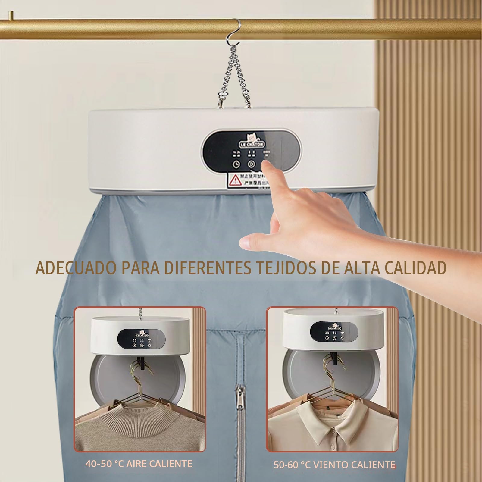 Secador de ropa, secadora portátil para apartamentos, viajes, dormitorios, caravanas, control de tiempo, calefacción PTC. Bolsa seca y perchas. Adecuado para ropa, ropa interior, ropa de bebé