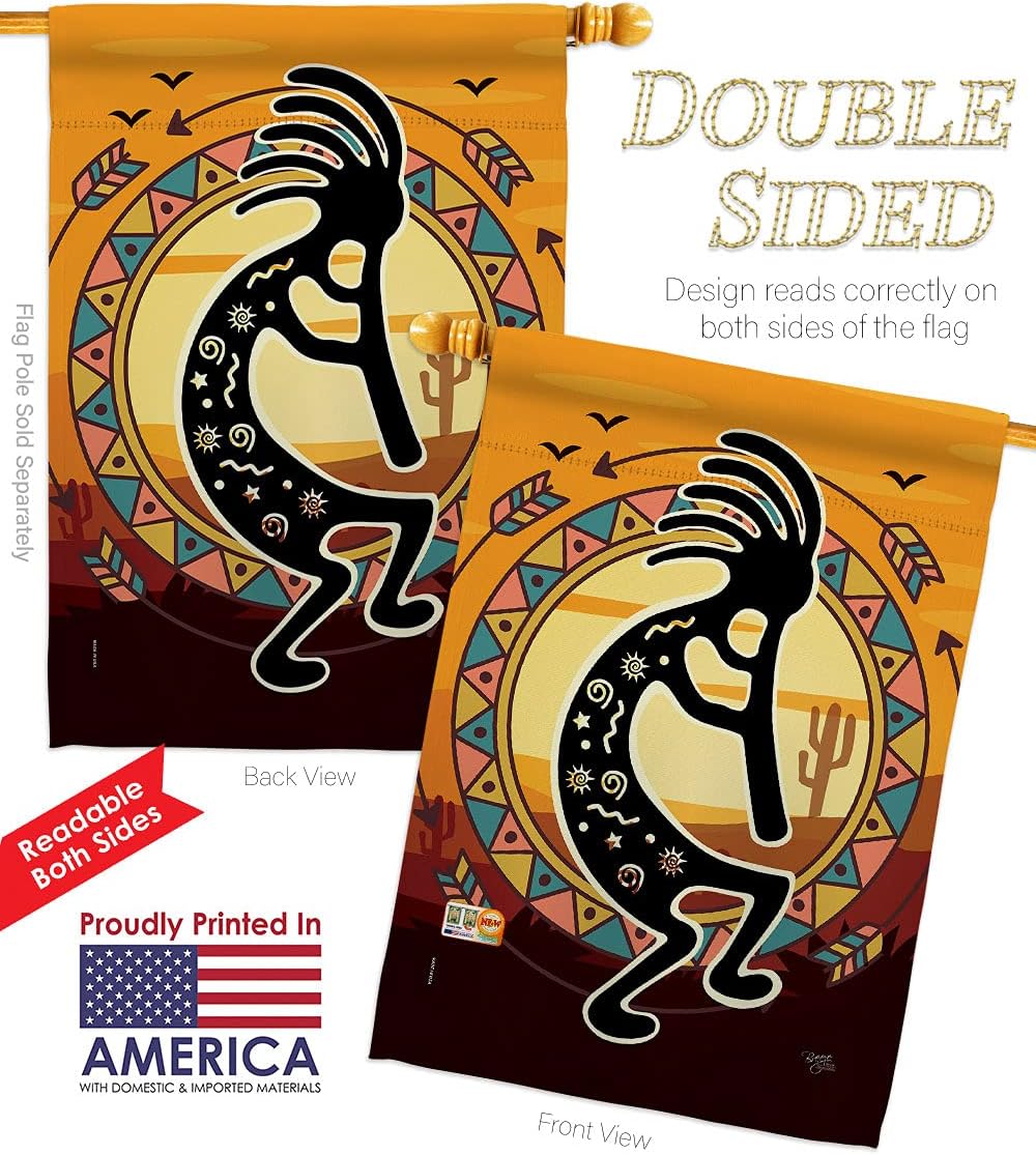 Southwest Kokopelli Playing Flute House Flag Regional Desert Cactus Country Succulent Particular Area Small Decorative Gift Yard Banner Double-Sided Made in USA 28 X 40