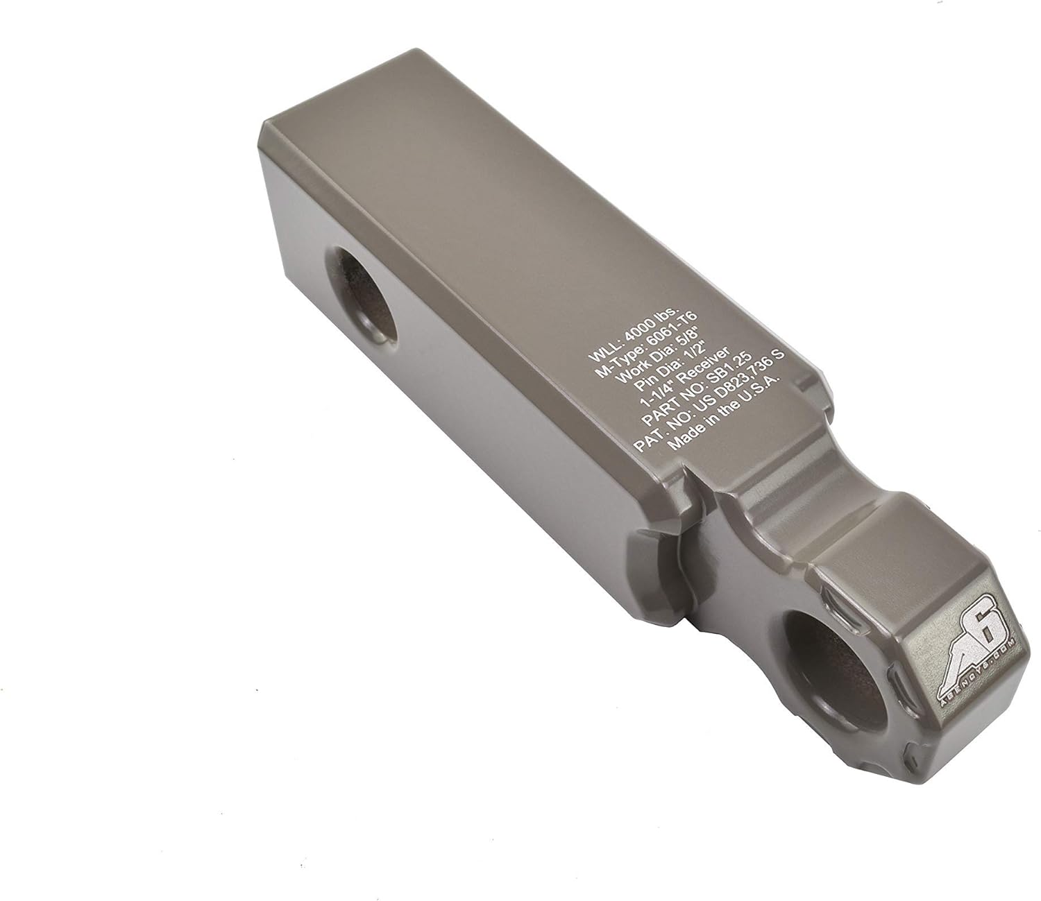 AGENCY 6 Recovery Shackle Block Assembly 1 1/4" (1.25 Inch) Powder Coat Earth Grey - Hitch Receiver Block - Proudly Made in The USA with US Certified Materials