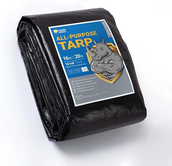 GUARD SHIELD Tarps Heavy Duty Waterproof 16x20 Feet Black Tarp Cover Outdoor Thick UV Resistant Tarpaulin with Grommets 10mil - 1