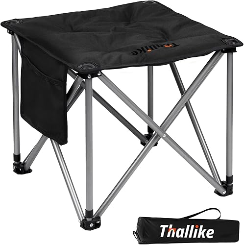Taburete de campamento acolchado mejorado con bolsa de almacenamiento de 18 pulgadas, reposapiés plegable de gran tamaño, portátil, resistente,