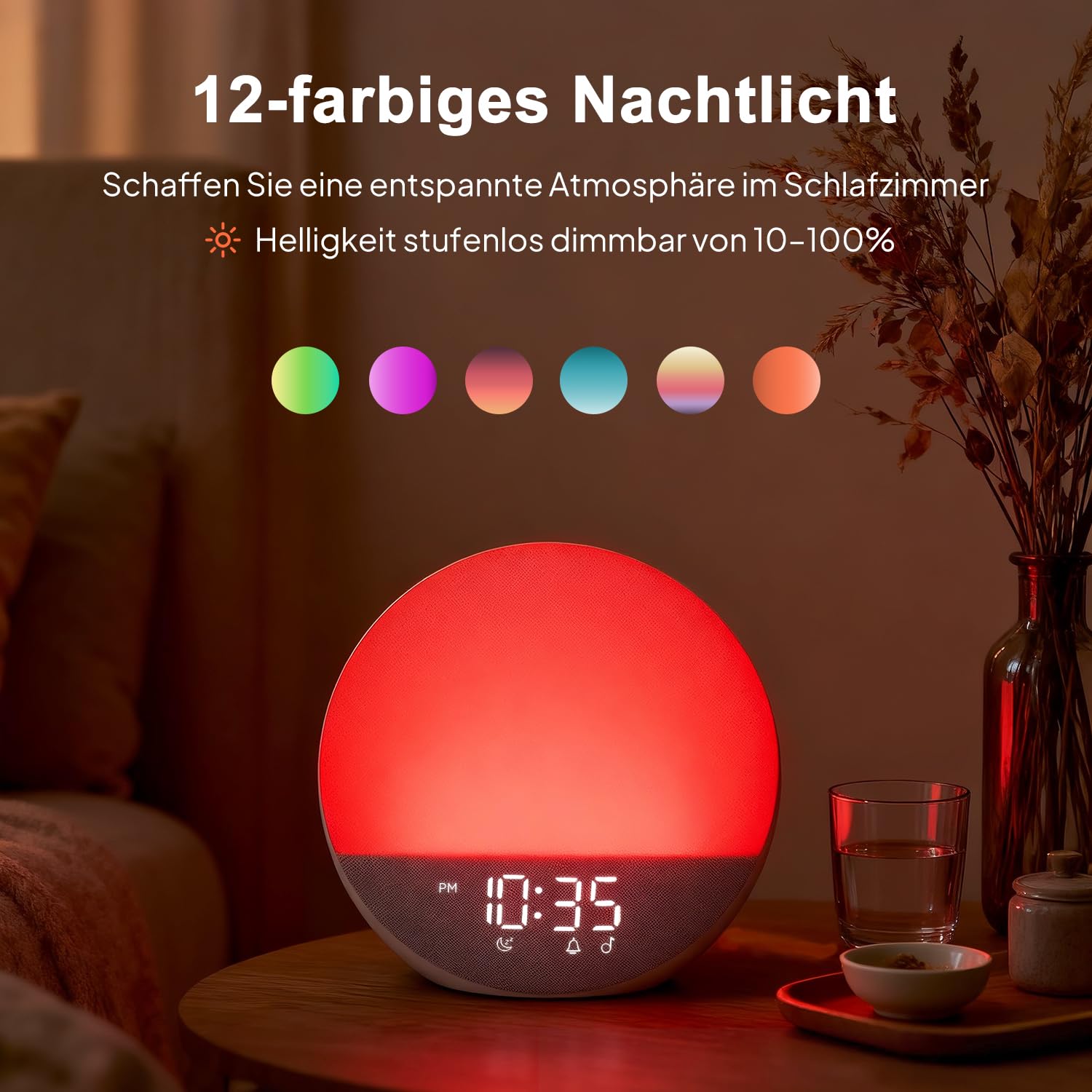 Sveglia con luce diurna, bianco rumore, con Bluetooth, 25 suoni naturali con timer, luce notturna RGB per camera da letto (rosa ciliegio)