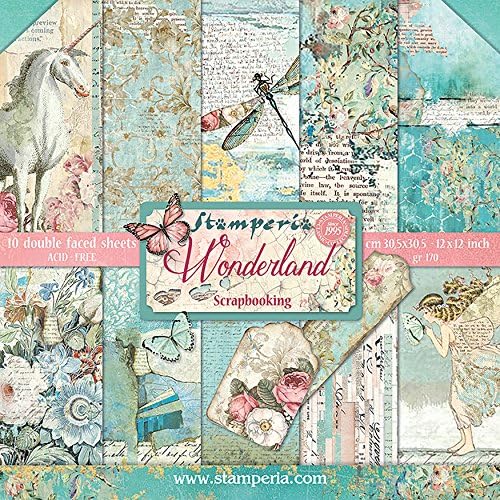 STAMPERIA Paper Pad 10 Sheets Double-Sided Wonderland Paper, Multi-Colour, 30.5 x 30.5 (12" x 12")