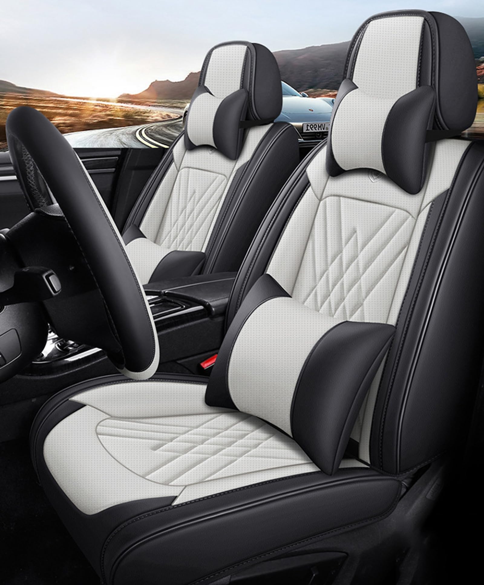 IUYIXWFP Car Seat Cover Universal Fit For Most Cars, SUV, Sedans and Pick-up Trucks, 5 Seats All Weather Use Vehicle Leather Seat Cover,D
