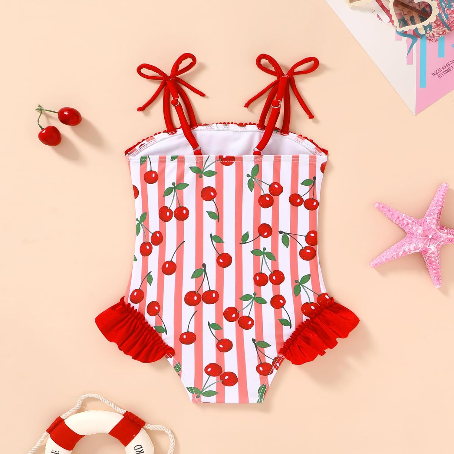 YOUNGER TREE Toddler Swimsuit Girl Bathing Suit Solid Color One Piece Swimwear Bow Straps Ruffle Floral Baby Bikini