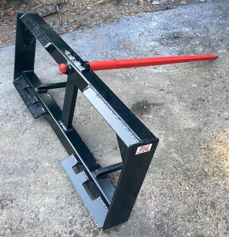 Kivel Heavy Duty USA Made Single Prong Hay Bale Spear for Skid Steer/Tractor with SSQA mounting plate-39" Spears -Material Handling Attachment