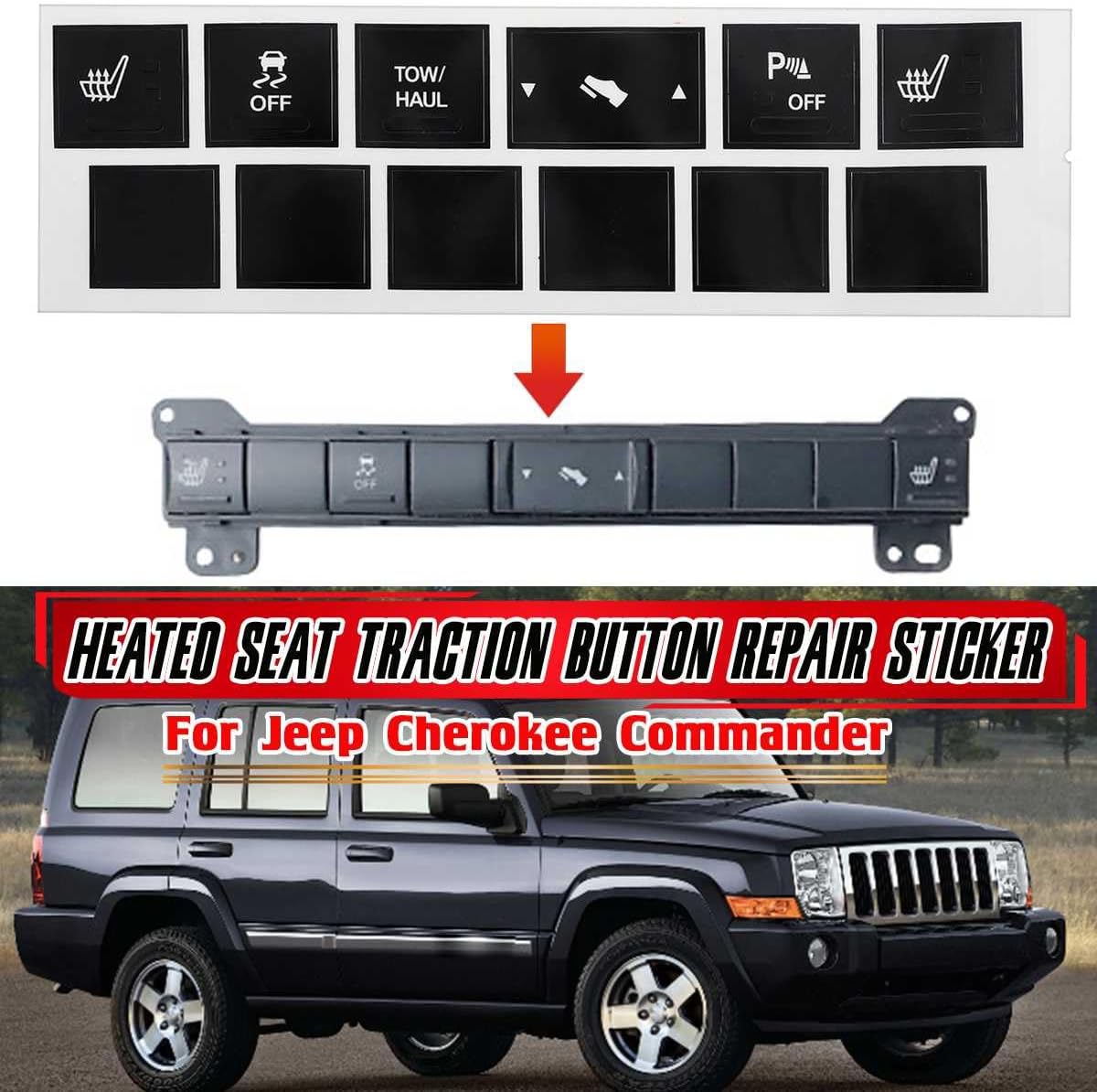 Car Heated Seat Traction Button Repair Sticker Decal Set for Jeep Cherokee Commander Car Interior Seat Heating Switch Stickers, Black