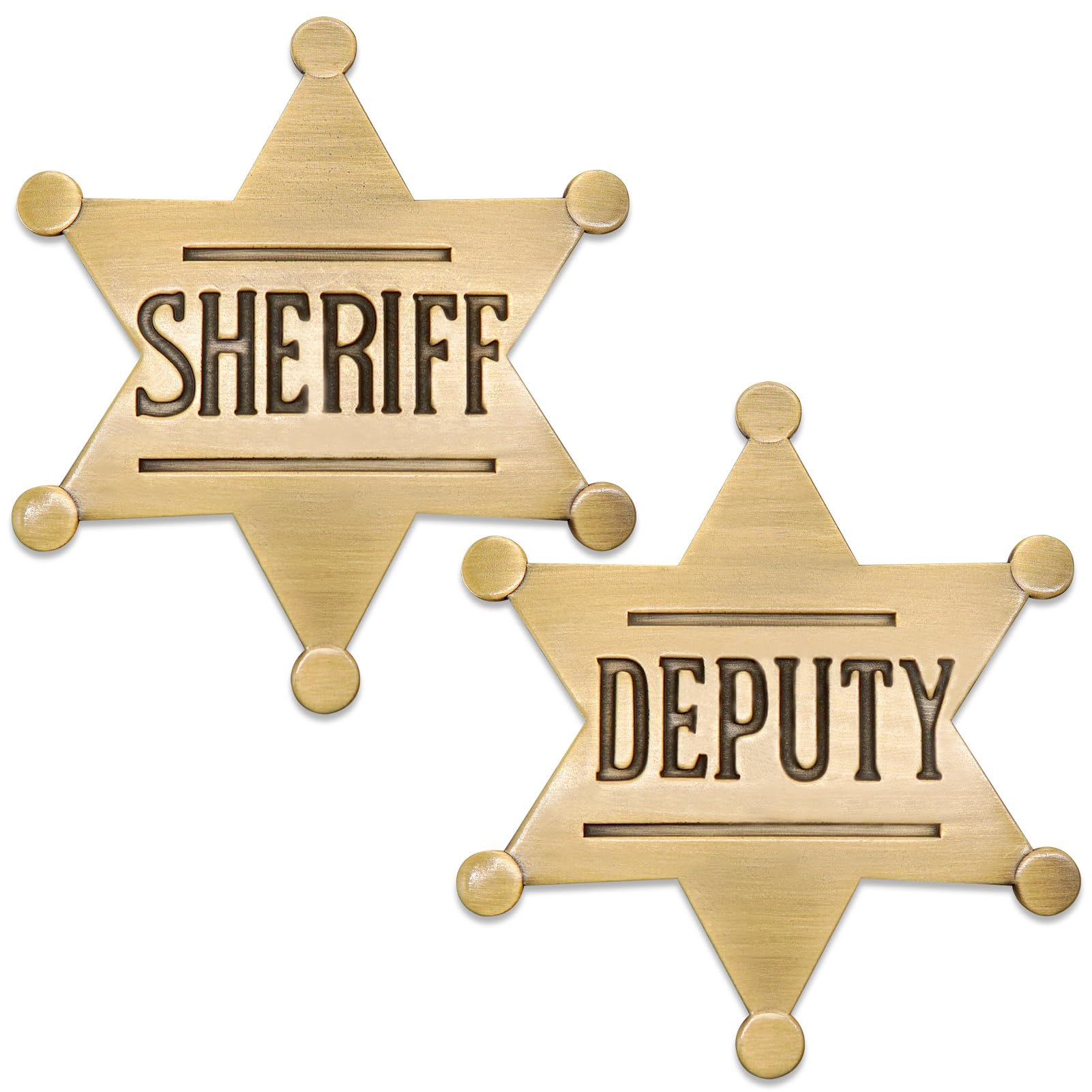 Huwane 1 PCS Sheriff Badge and 1 PCS Deputy Sheriff Badge, Metal Brooch Police Badges Pin Western Cop Star Old West Prop for Kids, Adult, boys, Girls, Party (Brass Color)