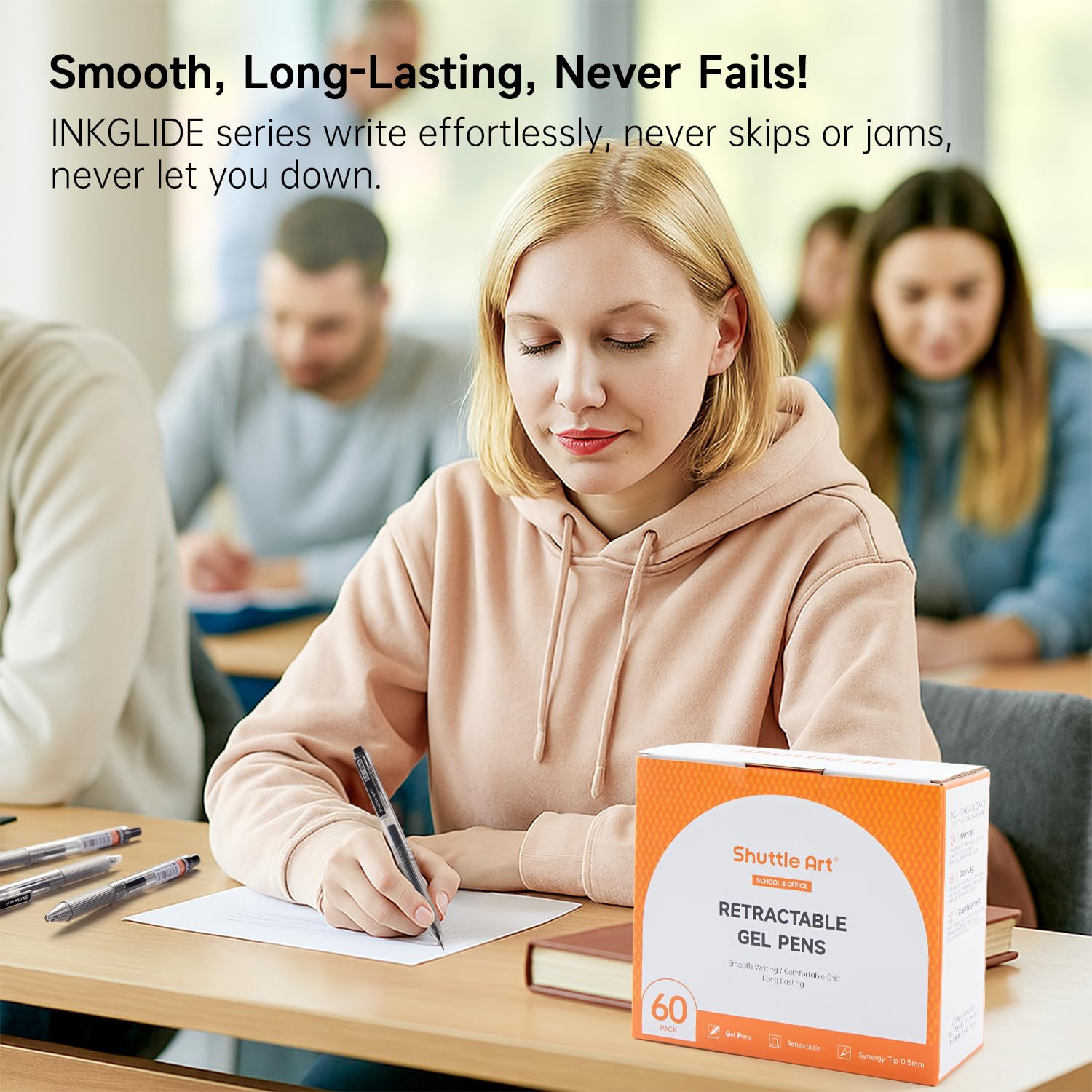 Shuttle Art Black Gel Pens Ink Glide Series 60 Pack Retractable 0 5mm Fine Point Rollerball Gel Ink — view 7