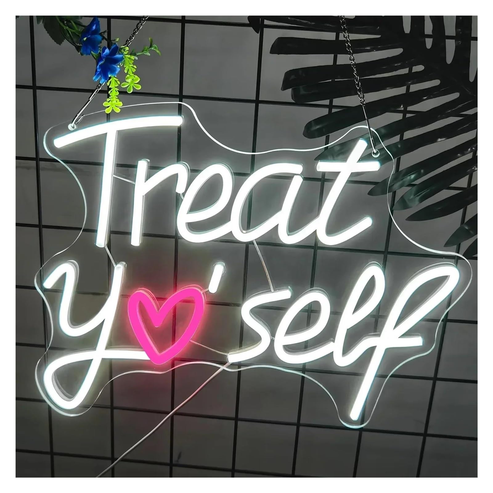 Luz de Diseño de Digital Treat Yourself Letrero Luminoso LED De Neón Alimentación Por USB Para Pared, Bodas, Dormitorios, Fiestas Decoración Brillo Ajustable De 28cm×38cm