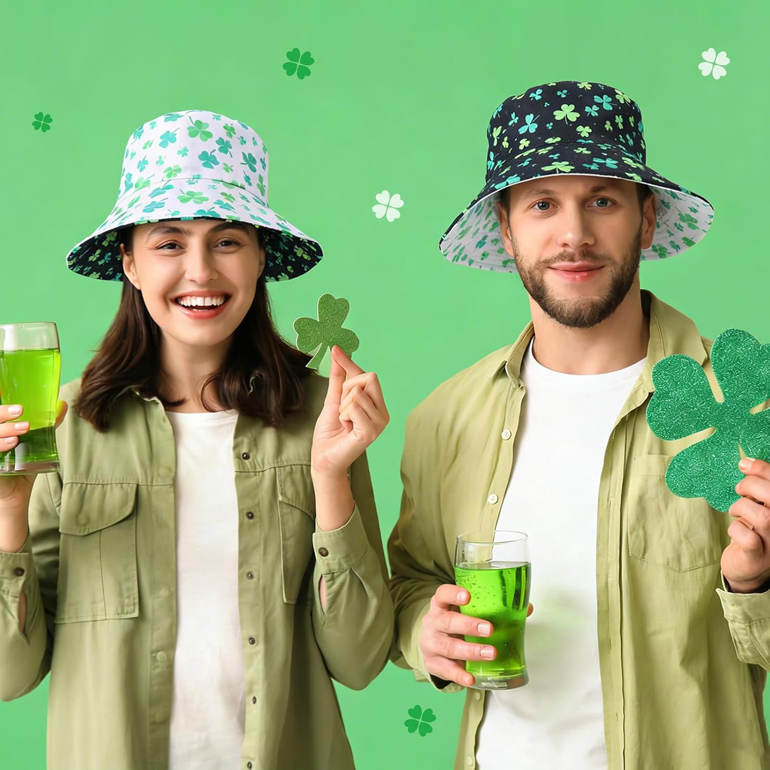Reversible Shamrock Bucket Hat Irish Hats Green Festival ST Patricks Day Accessories
