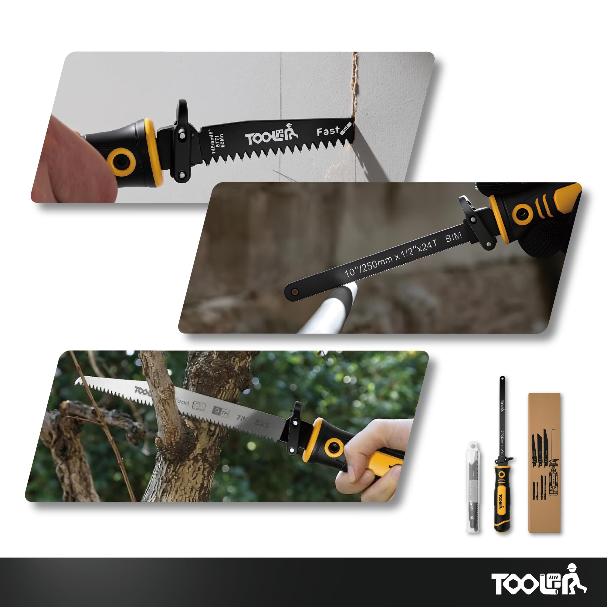 TOOLAN: Sega a Mano 8 in 1 Multi Lame per Cartongesso, Legno, Metallo, Plastica, Compensato - Lama Lunga