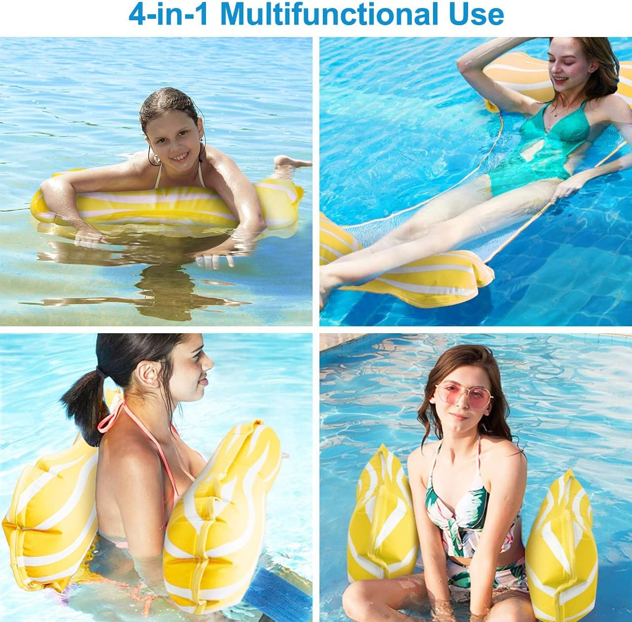 Fostoy Inflatable Hammock Float, Swimming Pool Floaties Multi-Purpose (Saddle, Lounge Chair, Hammock, Drifter) 4 in 1 Pool Floating Lounger, Portable Pool Raft Lounger Toys for Adults