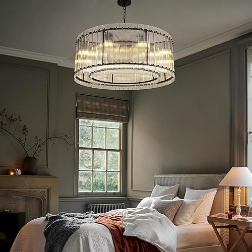 Miniatura 8 de Candelabro moderno de cristal dorado, candelabros de 55 pulgadas para comedor, lámpara rectangular de vidrio ondulado de agua, lámpara ajustable