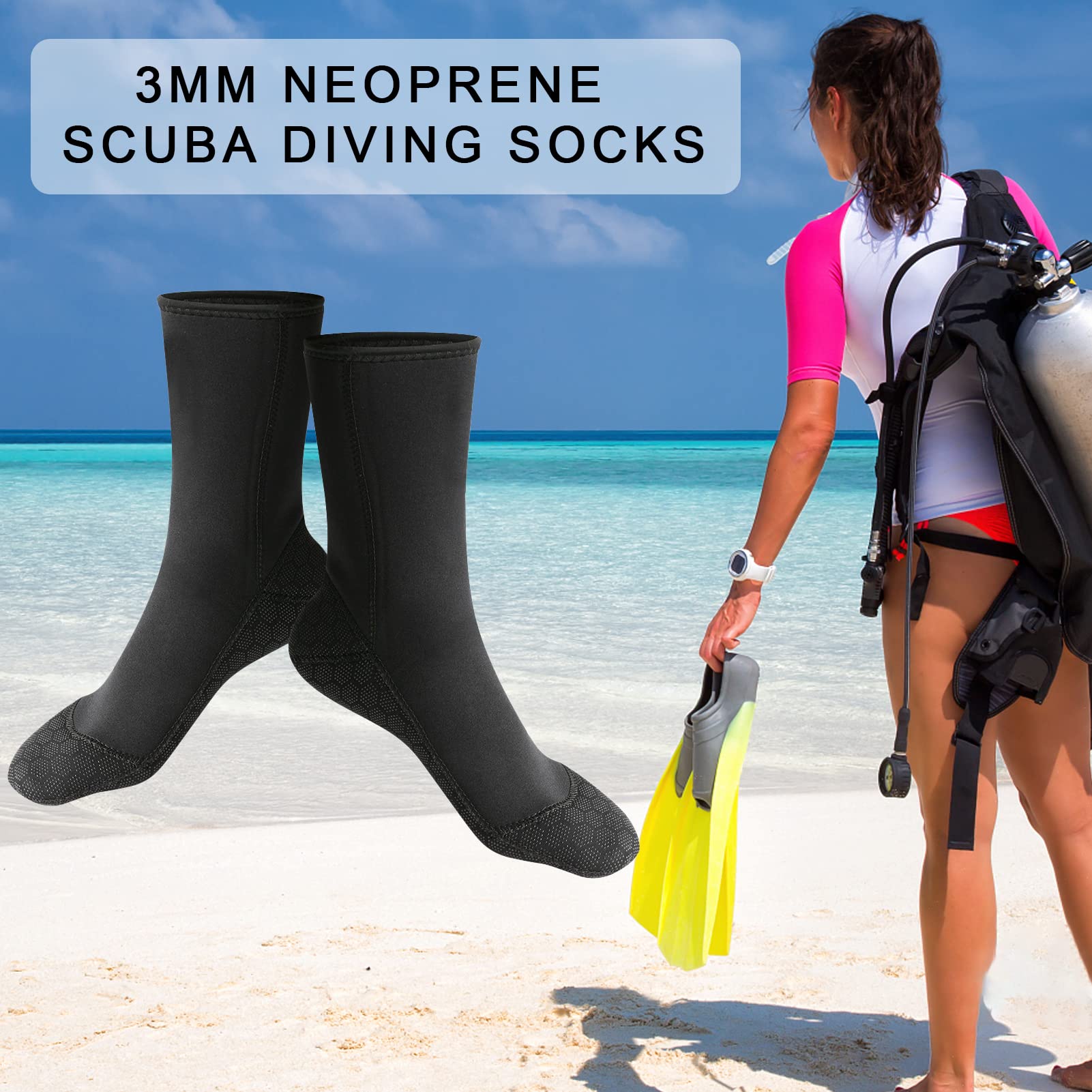 OUKENS Diving Scuba Socks, 3mm Wetsuit Fin Booties for Men Women, Anti Slip Scuba Diving Socks Surfing Snorkeling Sock for Rafting Snorkeling Swimming Wading Sailing