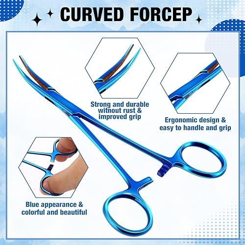 Vista 34 de BBTO Hemostat - Pinzas de hemostato curvadas y rectas para piercing, pinzas rectas y curvadas de acero inoxidable, pinzas de pesca (plata, 2 piezas)