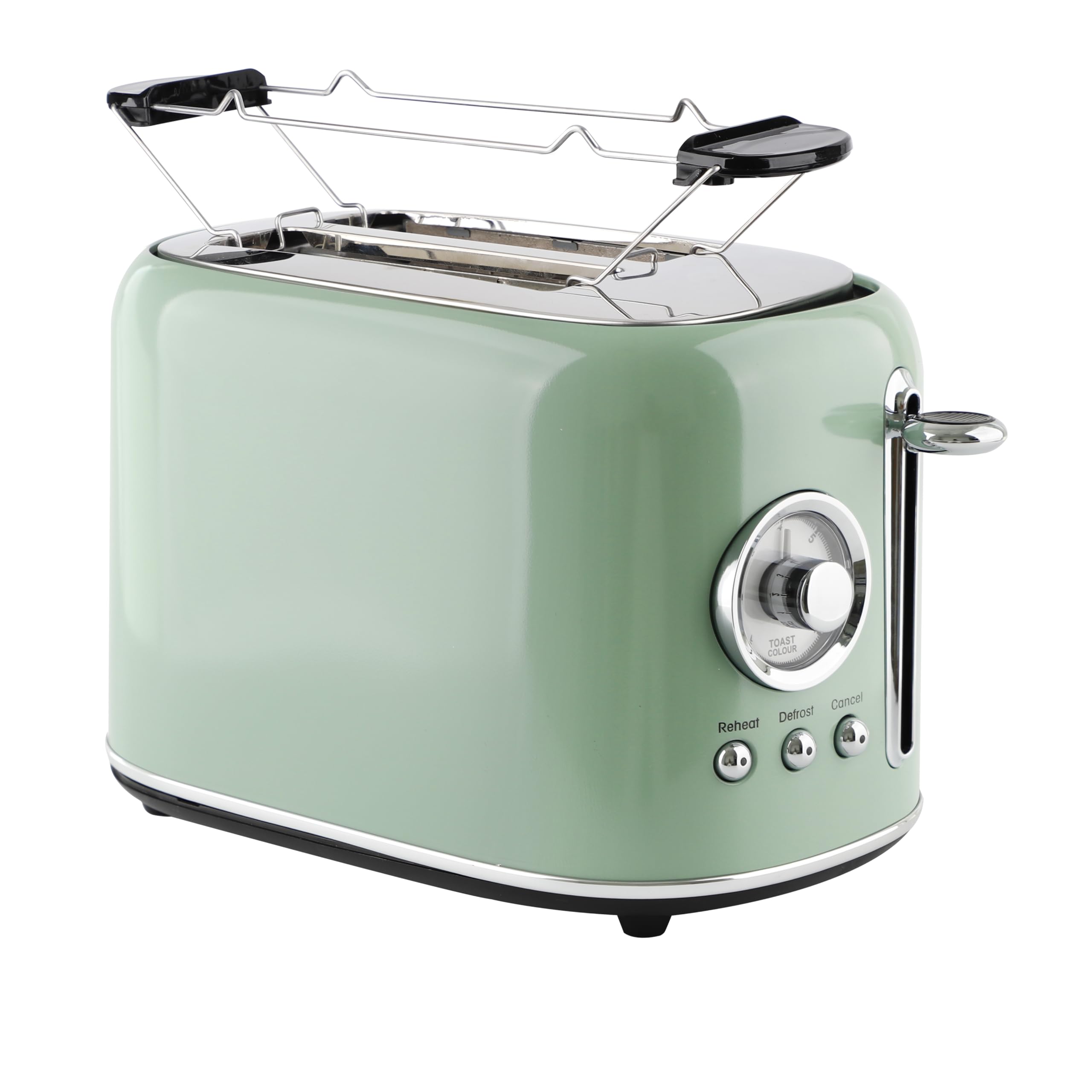 EMERIO Toster w stylu retro | 800 W | 2 kromki | 7 regulowanych stopni opiekania | nasadka na bułki | automatyczne centrowanie i wyłączanie | 3 w 1: rozmrażanie - podgrzewanie - anuluj | TO-133281