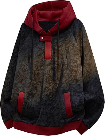 GURUNVANI Unisex Color Block Vintage Hoodie Sweatshirt Loose Fit Tie Dye Pullover