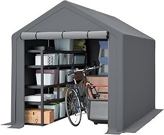 Garagenzelt Wasserdichtes Lagerzelt mit Rolltor, Robuster Stahlrahmen & UV-beständige Plane, Grau – Ideal für Fahrräder, Gartenmöbel & Mehr (3X 1,9)