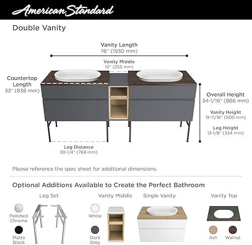 Miniatura 3 de American Standard 7813001.478 Studio S - Lavabo para encimera de 33 pulgadas, color ceniza