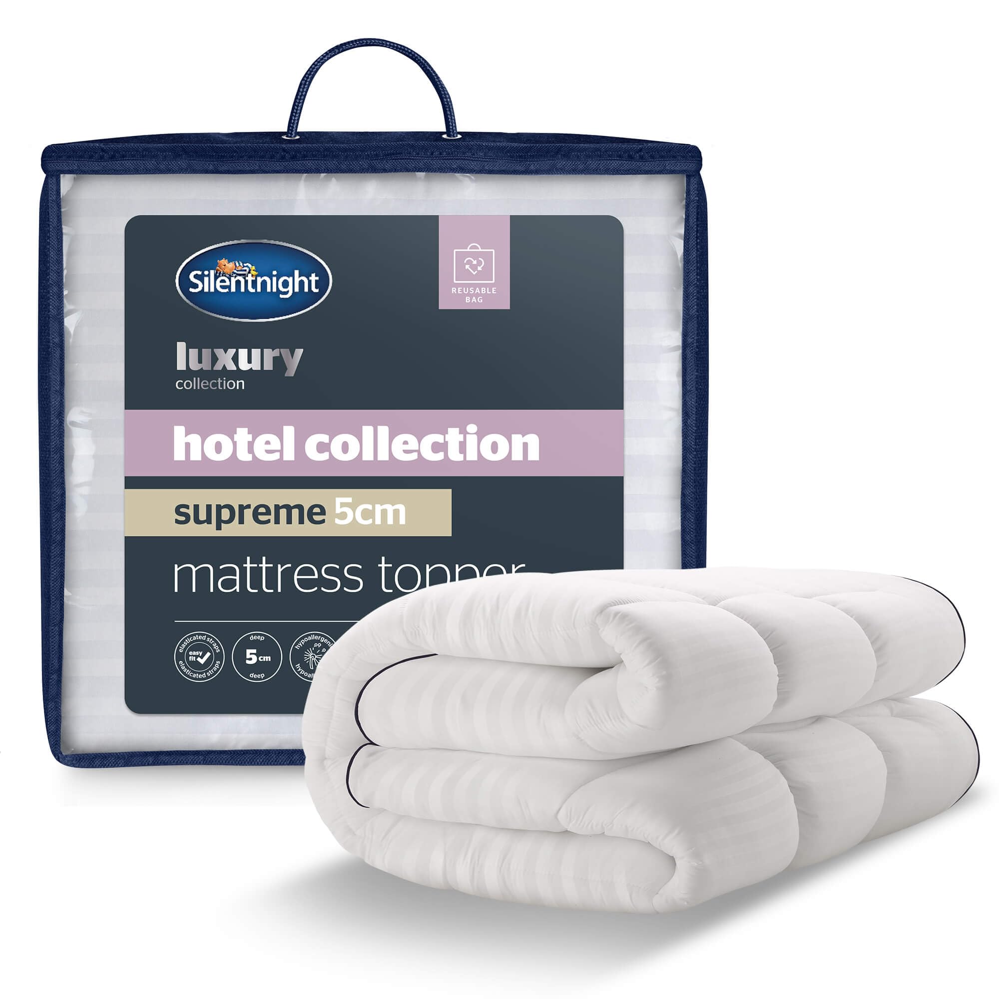 Silentnight Hotel Collection Mattress Topper King Size - Luxury Soft Silky Comfortable 5cm Thick Deep Mattress Protector Pad Cover with Deep Fit Elasticated Straps - King Size - 200x150cm