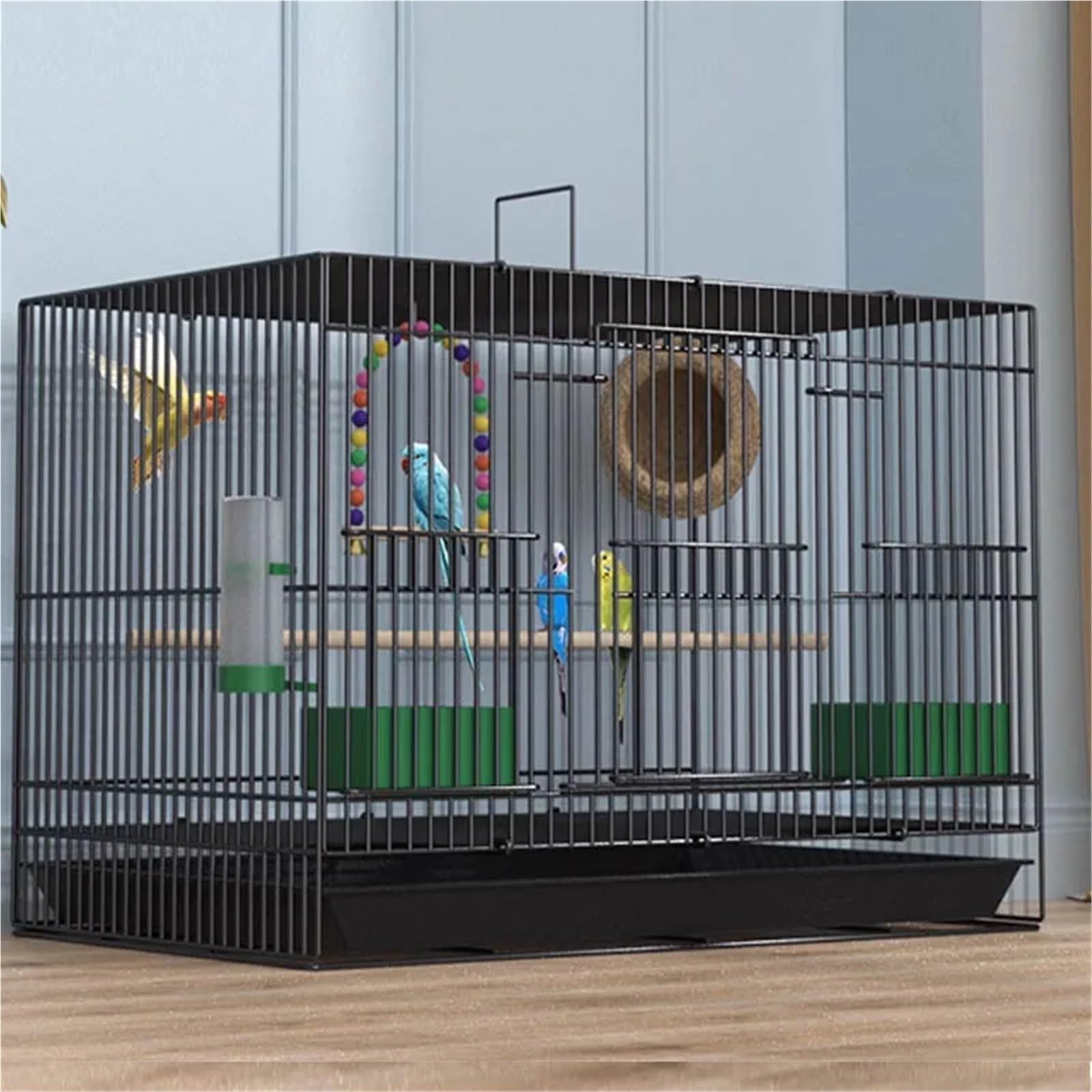 Jaula plegable grande para loros, canarios, cría de metal, para mascotas, decoración de nido con bandeja, comedero de juego, haz de soporte (blanco, 40 x 30 x 30 pulgadas, 6 piezas)