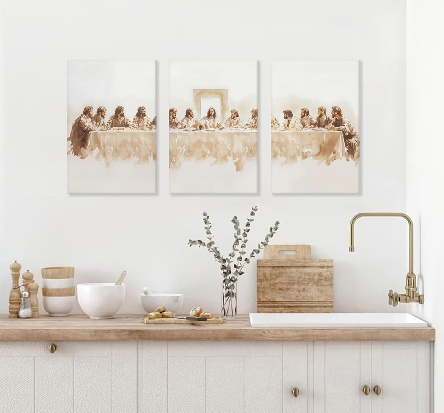 3Pcs The Last Supper Canvas Wall Art Jesus Bible Story Christian Wall Decor Picture Jesus and Twelve Apostles Poster Religious Faith Painting Print Artwork for Living Room Dining Room Kitchen Church