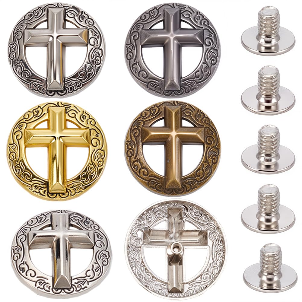 Boucles décoratives en croix CRASPIRE | Lot de 8 boutons creux gravés à vis pour cuir