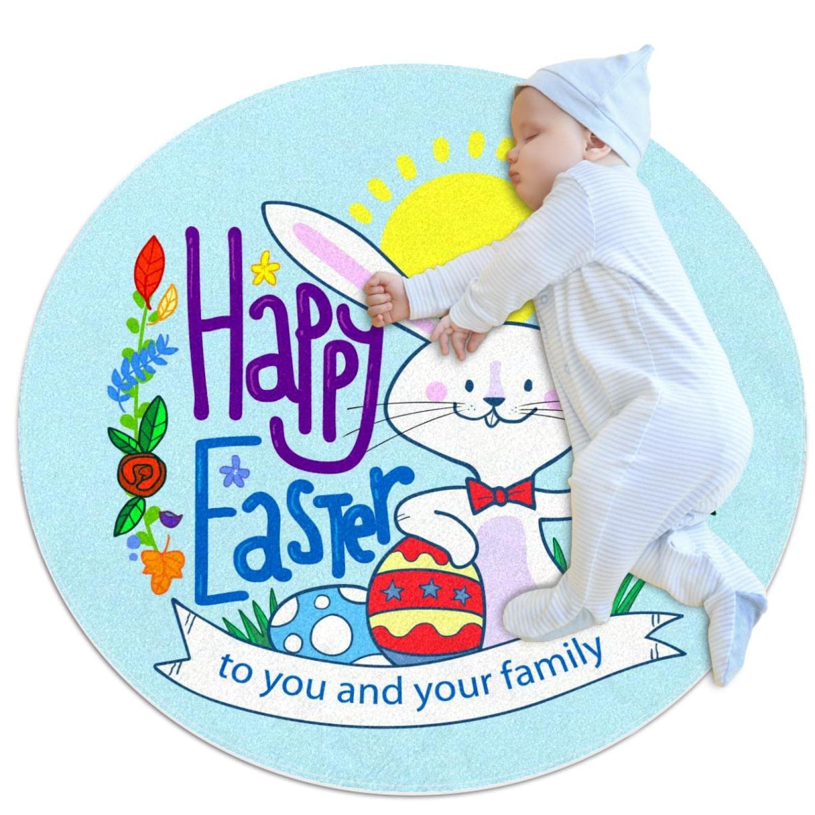 Tapis lapin de Pâques rond 1m pour réchauffer la chambre d'enfant