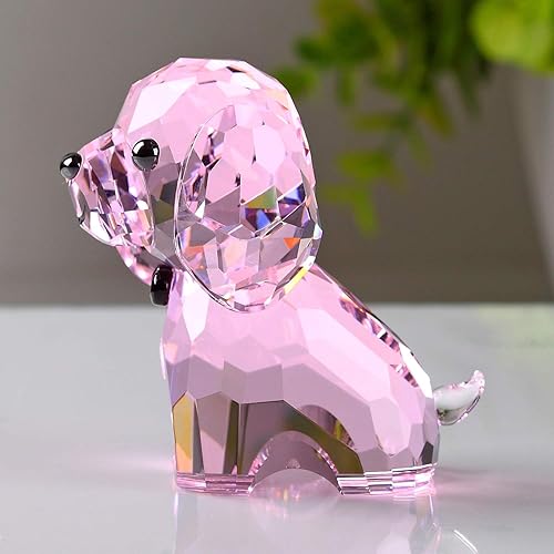 Miniatura 2 de DOJOZ Estatua de escritorio de cachorro de cristal lindo lindo estatua de escritorio pequeños adornos decoración del hogar (rosa)