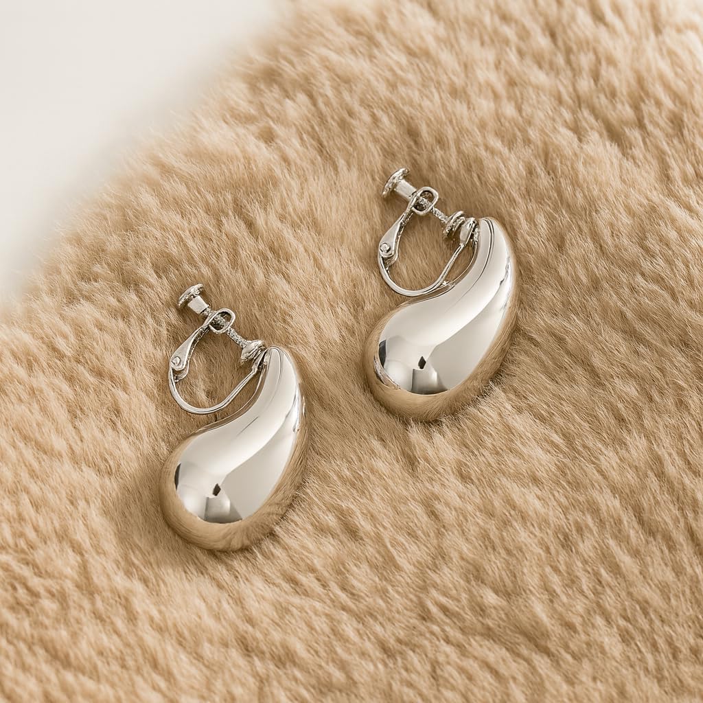 14K Gold Clip On Earrings Women,Teardrop Chunky Detachable Hoop Clip-On Earrings for Non Pierced Ears Hypoallergenic Lightweight Earring Clips - Image 7
