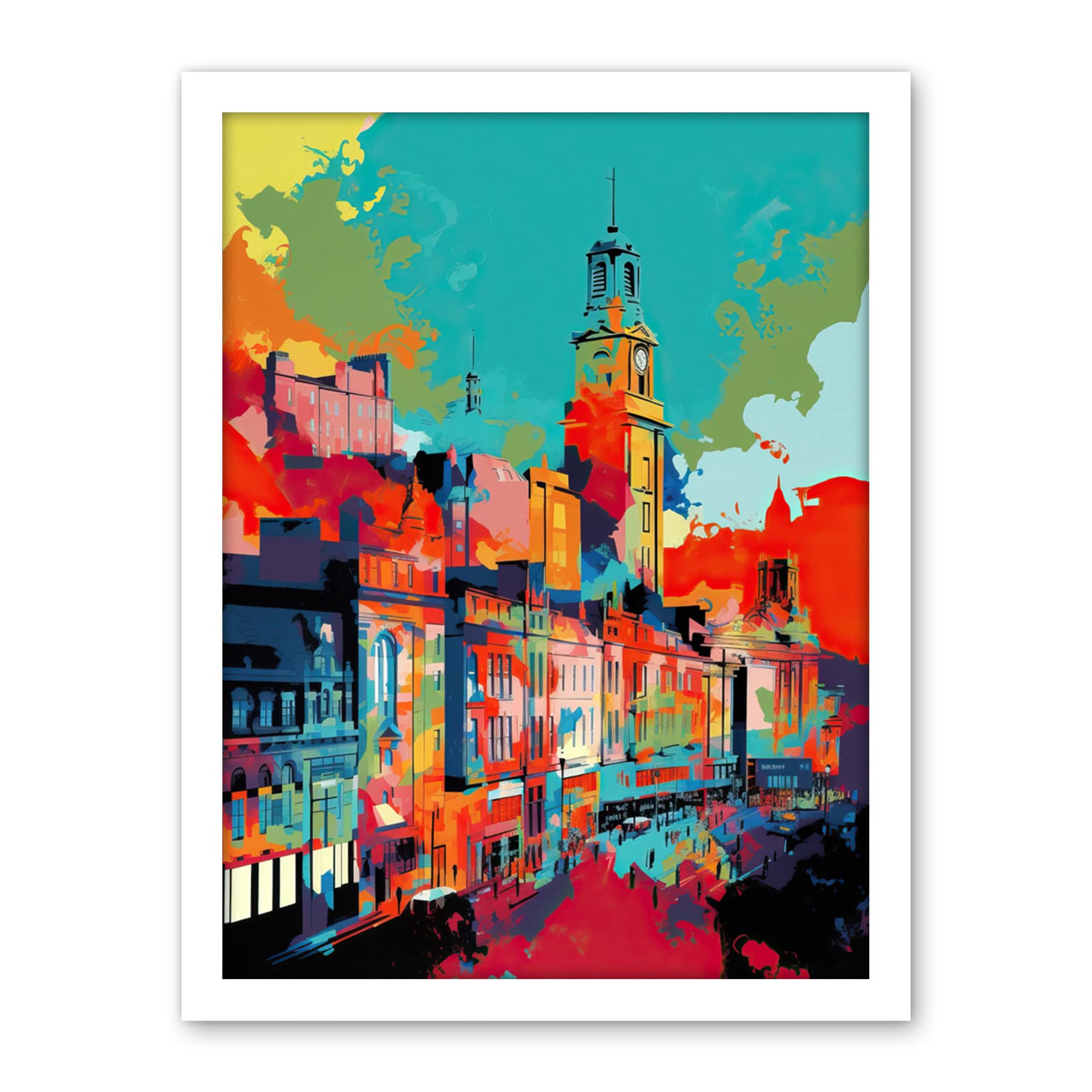Artery8 Nottingham City England Cityscape Vibrant Abstract Artwork Framed Wall Art Print 18X24 Inch