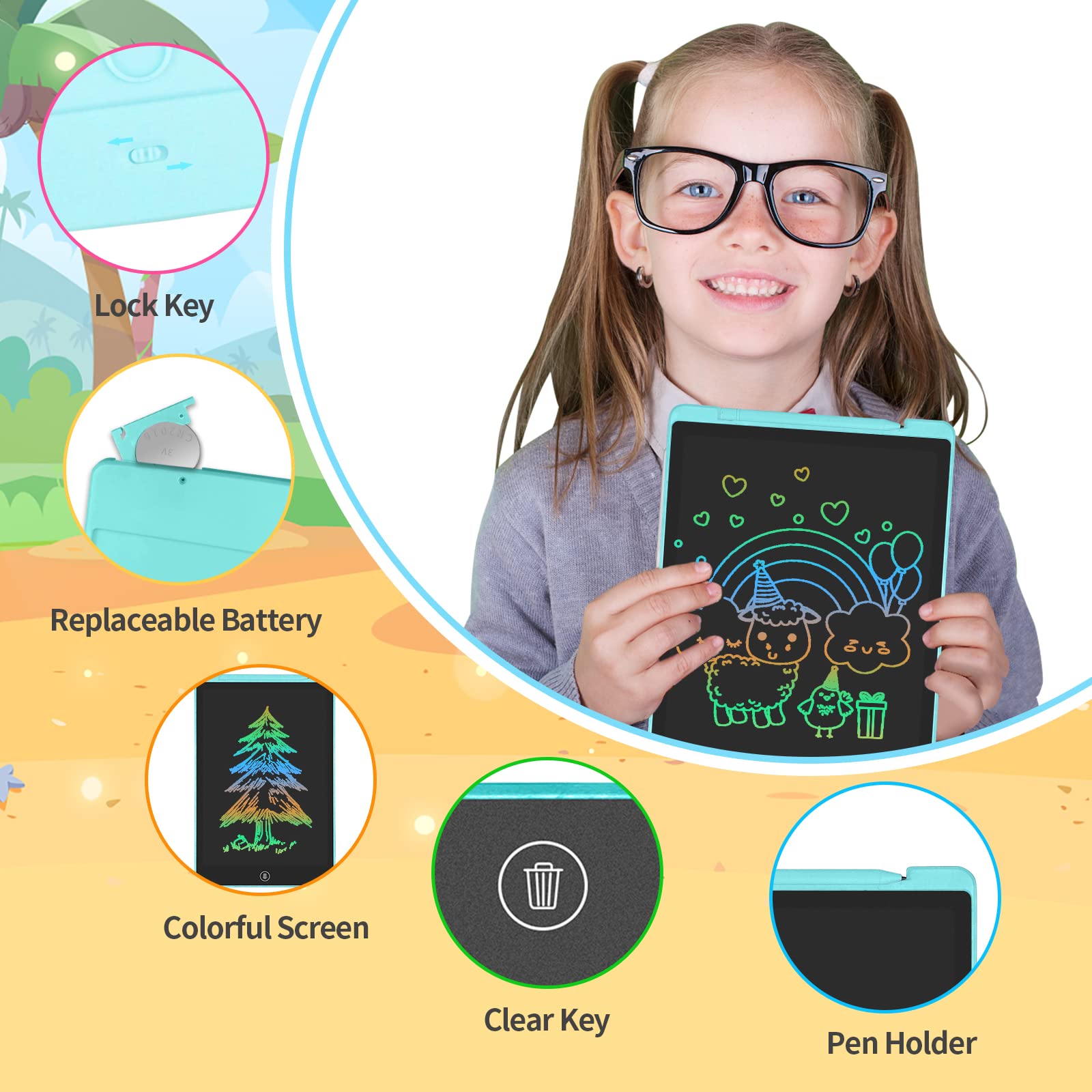 GUYUCOM Lavagna magica LCD da 12 Pollici, per bambini, vassoio colorato, lavagna da disegno, lavagna elettronica, grande giocattolo per regalo per ragazzi 2, 3, 4, 5, 6, 7 anni