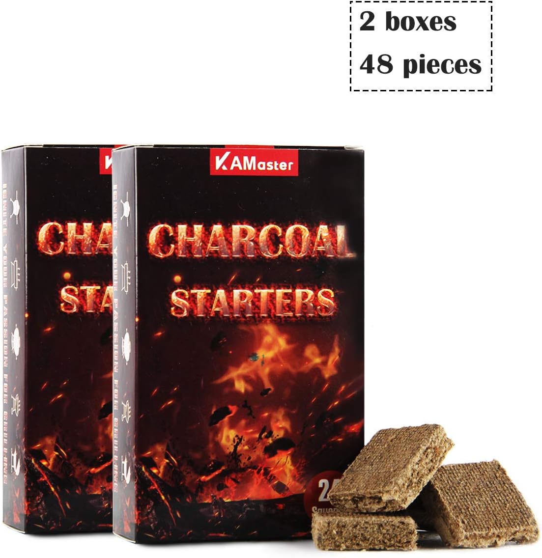 KAMaster 48 Squares Starter Blocks for Big Green Egg,Fire Starter Squares Waterproof Easy Fire Charcoal Starter Perfect for Barbecue Grills, BGE, Kamado Joe,Smokers, Wood Stove